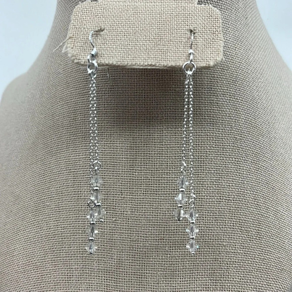 ✨ Vintage 925 Silver & Crystal Fringe Earrings - 3" Long, Handmade - Picture 7 of 12